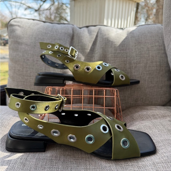 Shoes - Olive Green Grommet Slingback Sandals